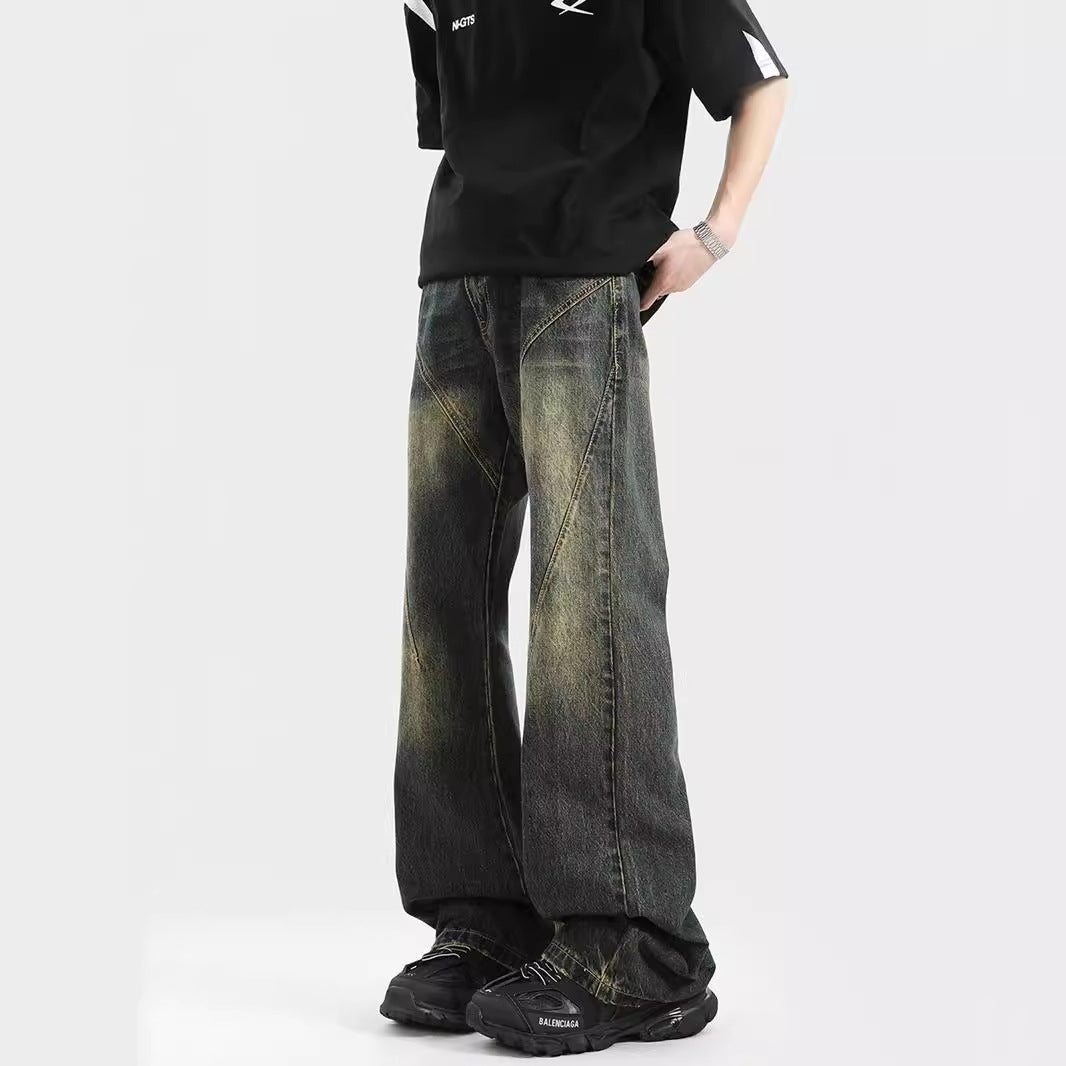Men’s Vintage Washed Pattern Stitched Denim