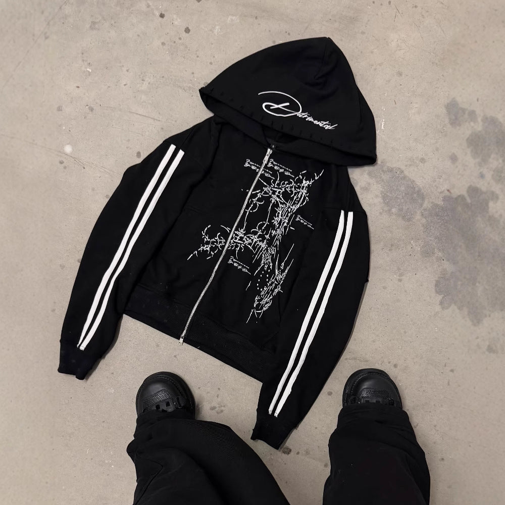 “Detrimental” Gothic Y2K Zipper Pullover Hoodie