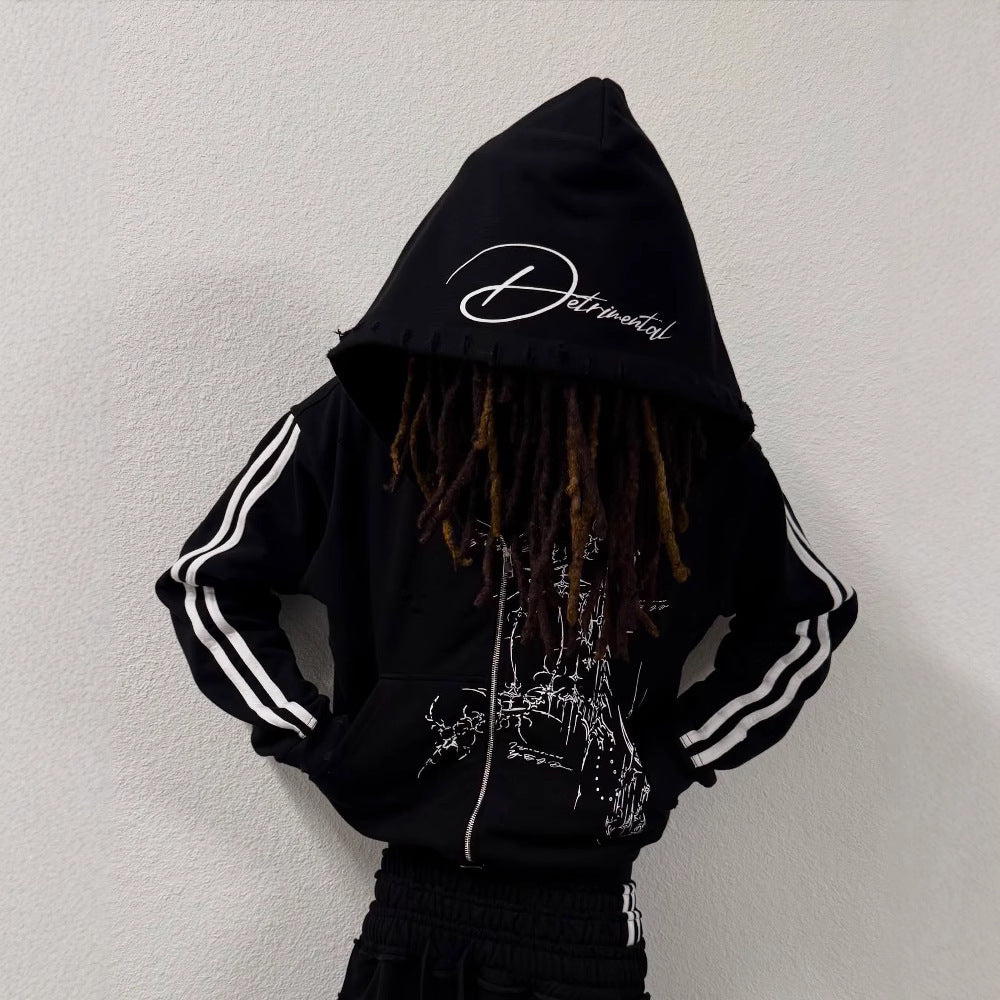 “Detrimental” Gothic Y2K Zipper Pullover Hoodie