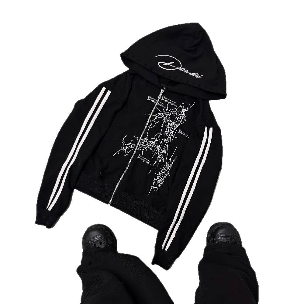 “Detrimental” Gothic Y2K Zipper Pullover Hoodie