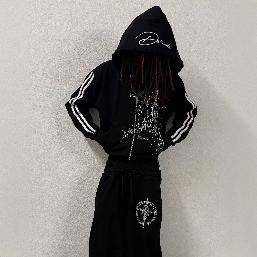 “Detrimental” Gothic Y2K Zipper Pullover Hoodie