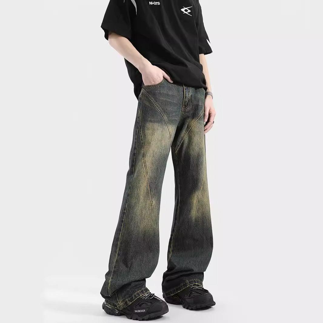 Men’s Vintage Washed Pattern Stitched Denim