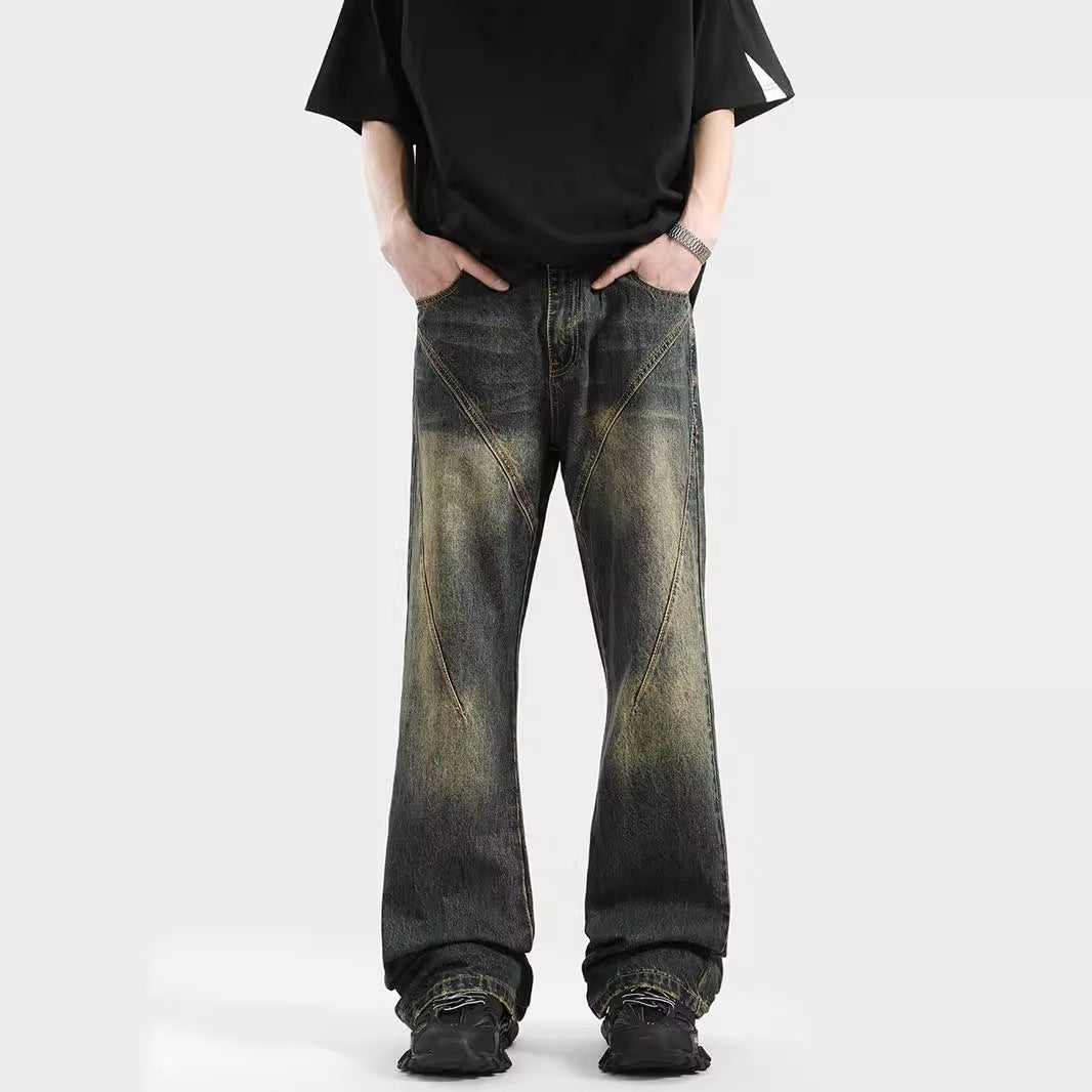 Men’s Vintage Washed Pattern Stitched Denim