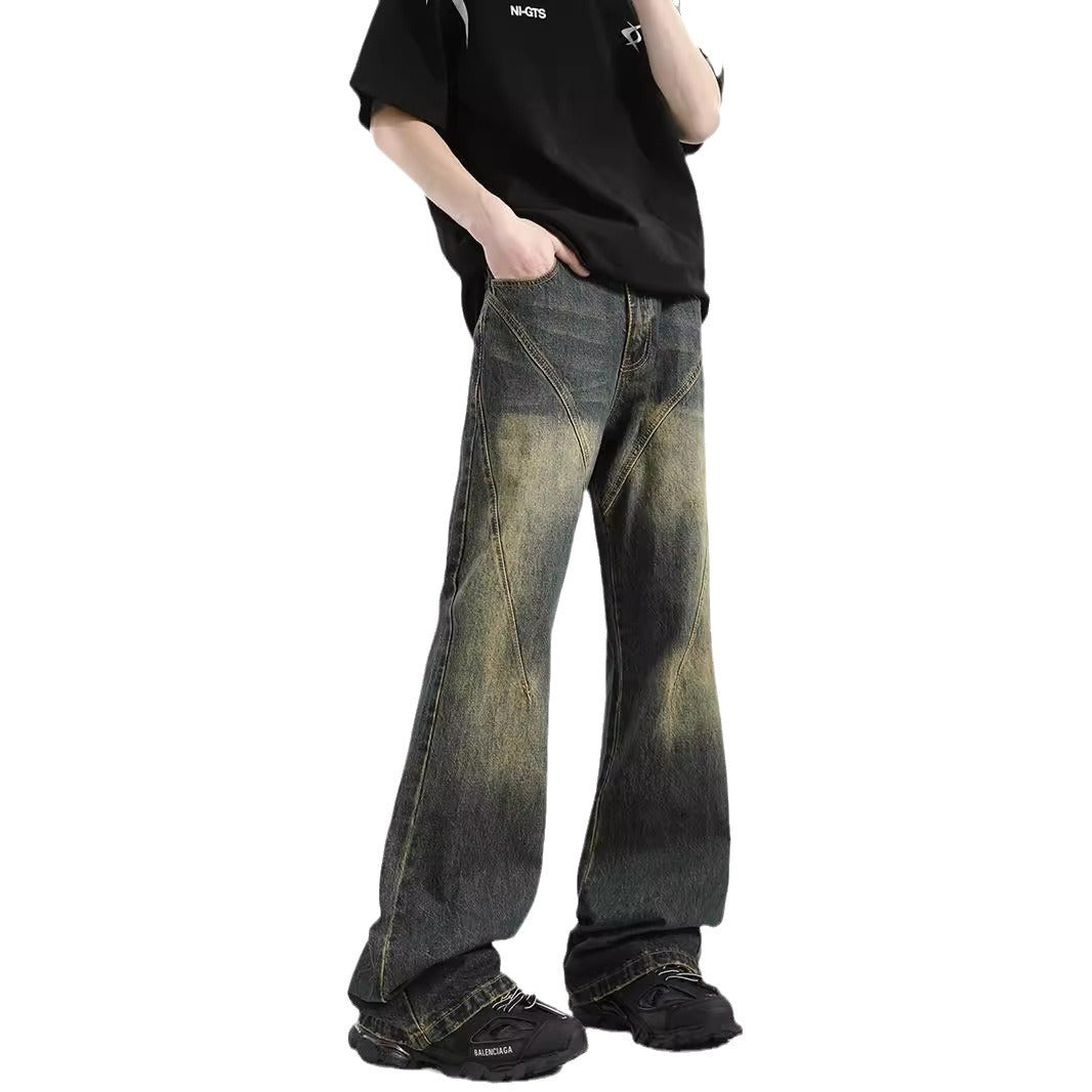 Men’s Vintage Washed Pattern Stitched Denim