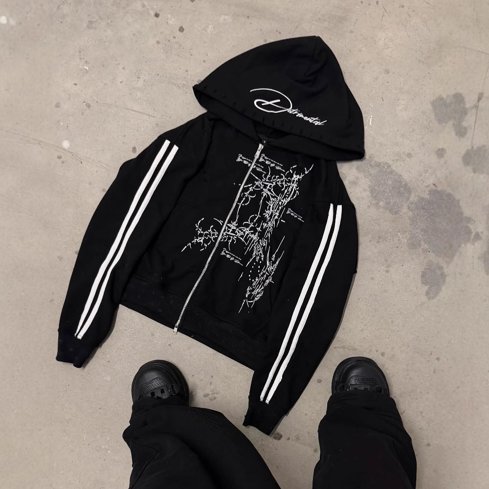 “Detrimental” Gothic Y2K Zipper Pullover Hoodie