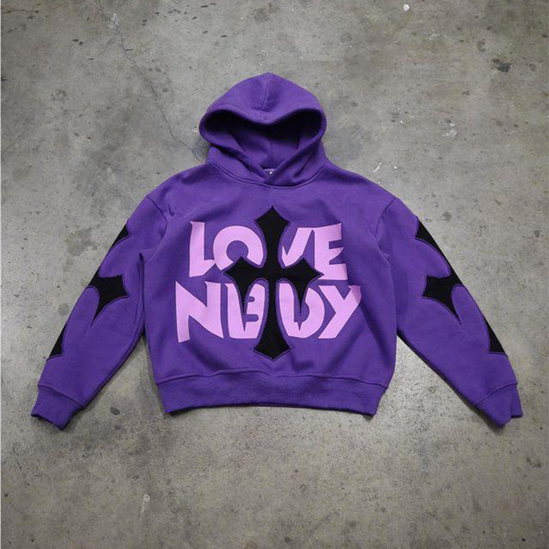 Y2K Letter Print Hooded Pullover Sweater