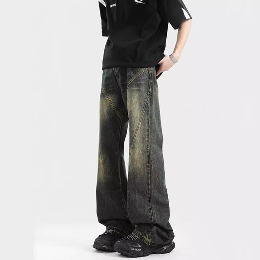 Men’s Vintage Washed Pattern Stitched Denim