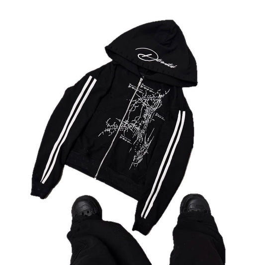 “Detrimental” Gothic Y2K Zipper Pullover Hoodie